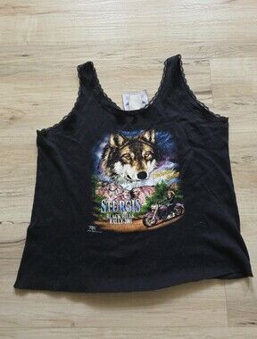 Vtg 2001 Sturgis Black Hills Rally Black Cotton Tank Top Lace Trim Sz L Biker